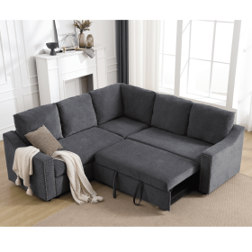 [NEW ARRIVED] [VIDEO PROVIDED]L-shaped sofa with pull-out sofa bed, Corner Sofa,comfortable living room furniture set, sleeper sofa bed (Color: as Pic)