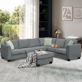 [VIDEO provided] 112*87" Sectional Sofa Couches Living Room Sets, 7 Seats Modular Sectional Sofa with Ottoman (Color: as Pic)