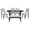 6-Piece Dining Table and Chair Set with Special-shaped Legs and Foam-covered Seat Backs&Cushions for Dining Room