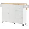 Rolling Mobile Kitchen Island with Solid Wood Top and Locking Wheels,52.7 Inch Width,Storage Cabinet and Drop Leaf Breakfast Bar,Spice Rack