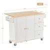 Rolling Mobile Kitchen Island with Solid Wood Top and Locking Wheels,52.7 Inch Width,Storage Cabinet and Drop Leaf Breakfast Bar,Spice Rack