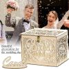 Wooden Wedding Card Boxes Case With Lock DIY Couple Deer Bird Flower Pattern Grid Card Wooden Box Birthday Wedding Supplies