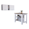 Austin 2 Piece Kitchen Set, Upper Wall Cabinet + Kitchen Island , White /Walnut