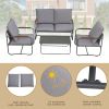 4-Piece Outdoor Patio Furniture Sets, Patio Conversation Set with Removable Seating Cushion, Courtyard Patio Set for Home, Yard, Poolside (Grey)