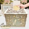 Wooden Wedding Card Boxes Case With Lock DIY Couple Deer Bird Flower Pattern Grid Card Wooden Box Birthday Wedding Supplies