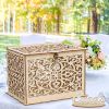 Wooden Wedding Card Boxes Case With Lock DIY Couple Deer Bird Flower Pattern Grid Card Wooden Box Birthday Wedding Supplies