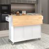 Rolling Mobile Kitchen Island with Solid Wood Top and Locking Wheels,52.7 Inch Width,Storage Cabinet and Drop Leaf Breakfast Bar,Spice Rack