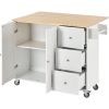 Rolling Mobile Kitchen Island with Solid Wood Top and Locking Wheels,52.7 Inch Width,Storage Cabinet and Drop Leaf Breakfast Bar,Spice Rack